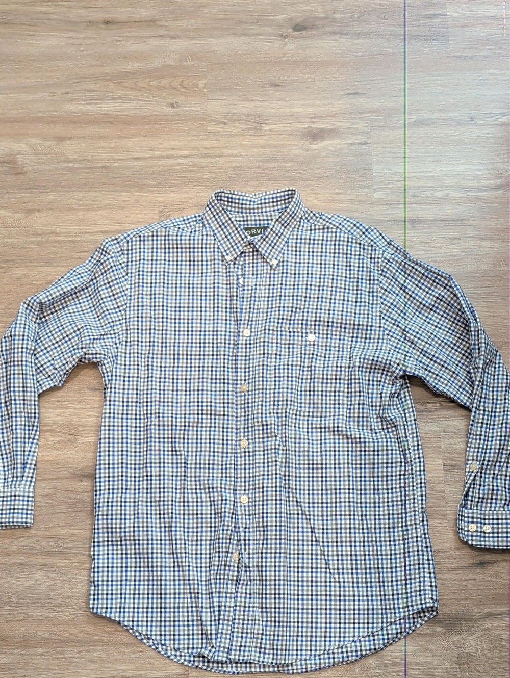 Orvis Men's Blue & White Check Button-Down Shirt